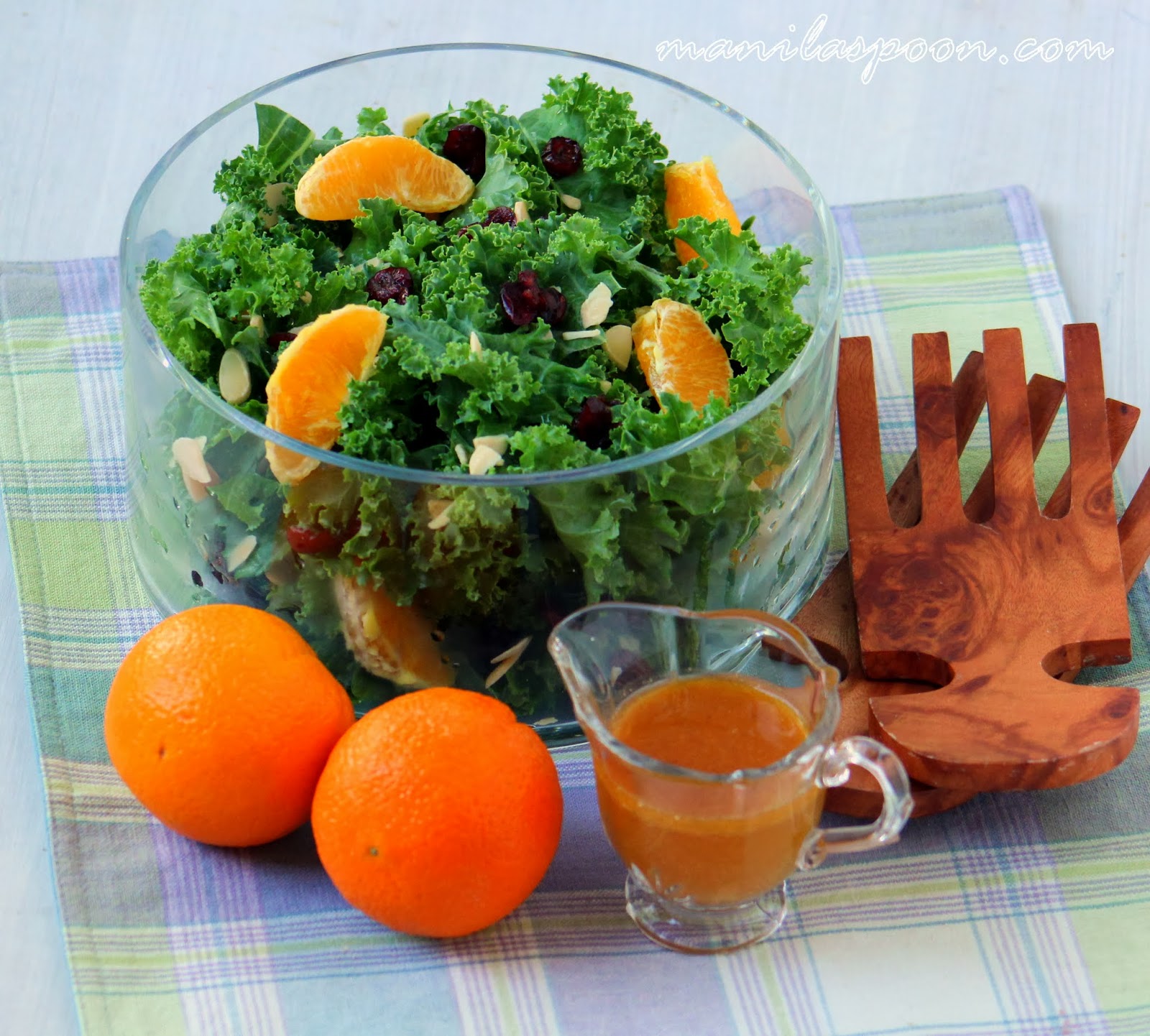 Fruity Kale Salad With Asian Vinaigrette- 17 Healthy Salads That Don't Taste Like Rabbit Food. serenabakessimplyfromscratch.com