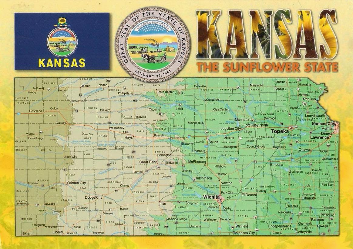 More POSTCARDS & STAMPS: USA - Map - Kansas