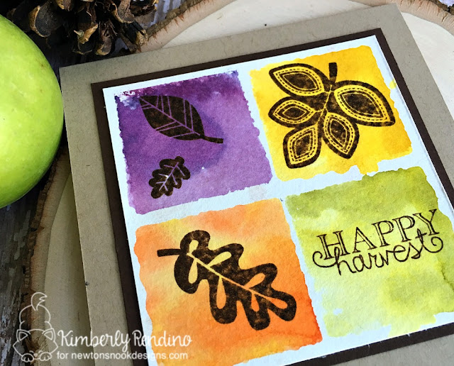 autumn leaves | fall | stamping | cardmaking | kimpletekreativity.blogspot.com | newton's nook | watercolor | distress ink | distress ink smooshing | colorblocking | papercraft | clear stamps | handmade card 