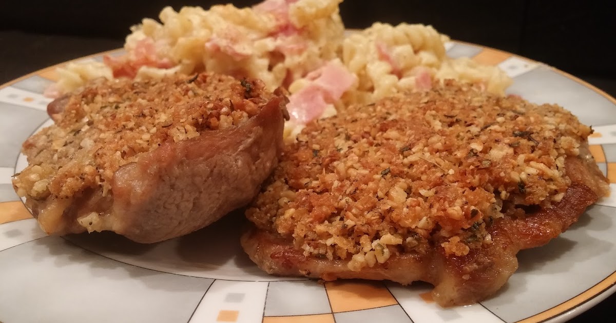 Allerlei Rezepte und mehr: Nackensteak mit Nusskruste und Nudelgratin