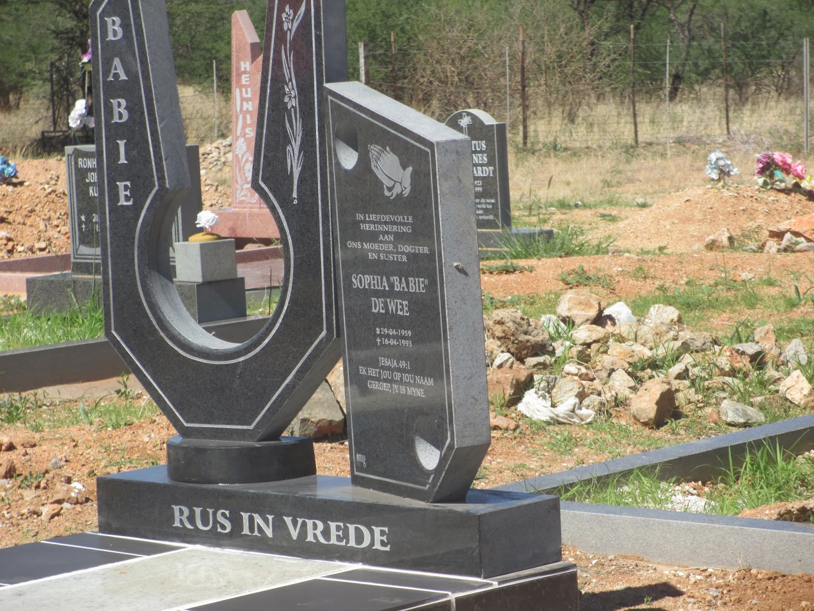 Loletta in Namibia Tombstone Dedication