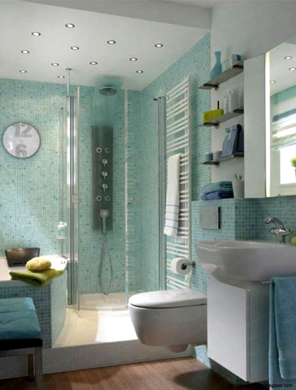 Gorgeous Small Brown Bathroom Tile Design With Recessed Light Also