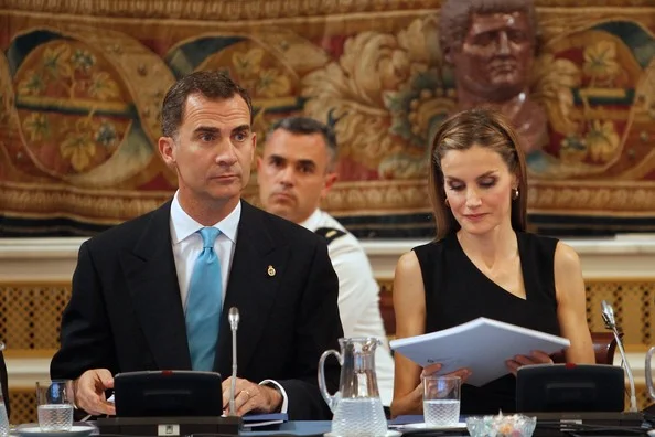 Prince Felipe and Princess Letizia at a meeting with members of Principe de Asturias Foundation