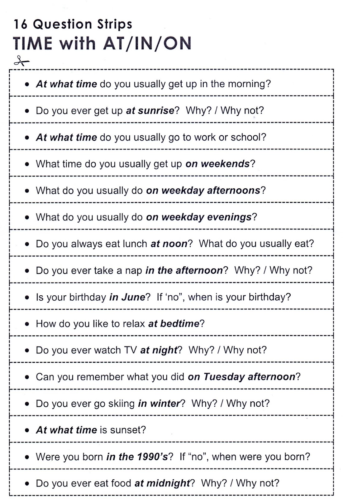 English Activities SPEAKING activities Prepositions AT/IN/ON
