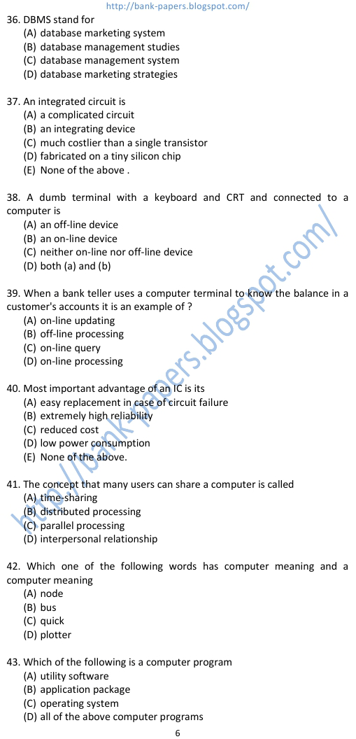 computer questions for bank po exams