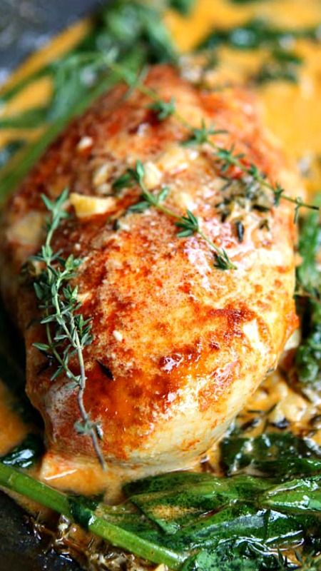 Paprika chicken & spinach with white wine butter thyme sauce - Recipes ...