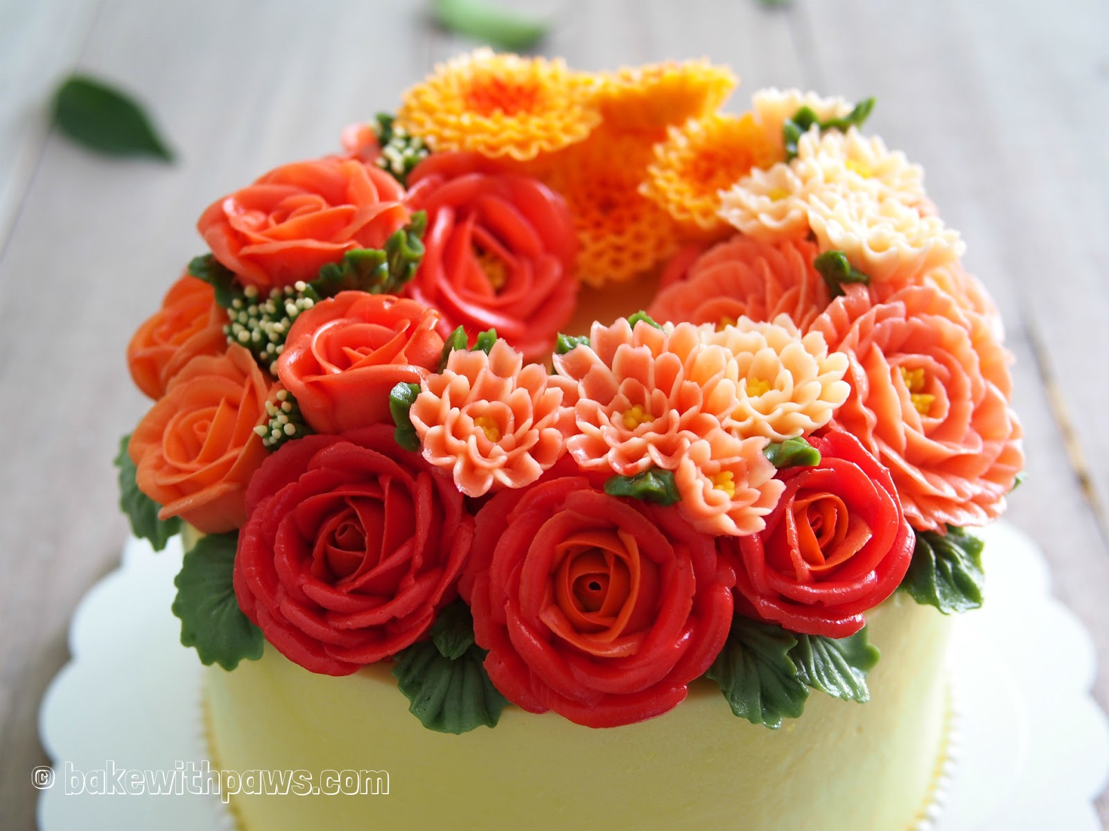 Korean Style Buttercream Flowers Cake 14 BAKE WITH PAWS