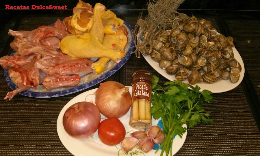 Ingredientes receta pollo con conejo y caracoles