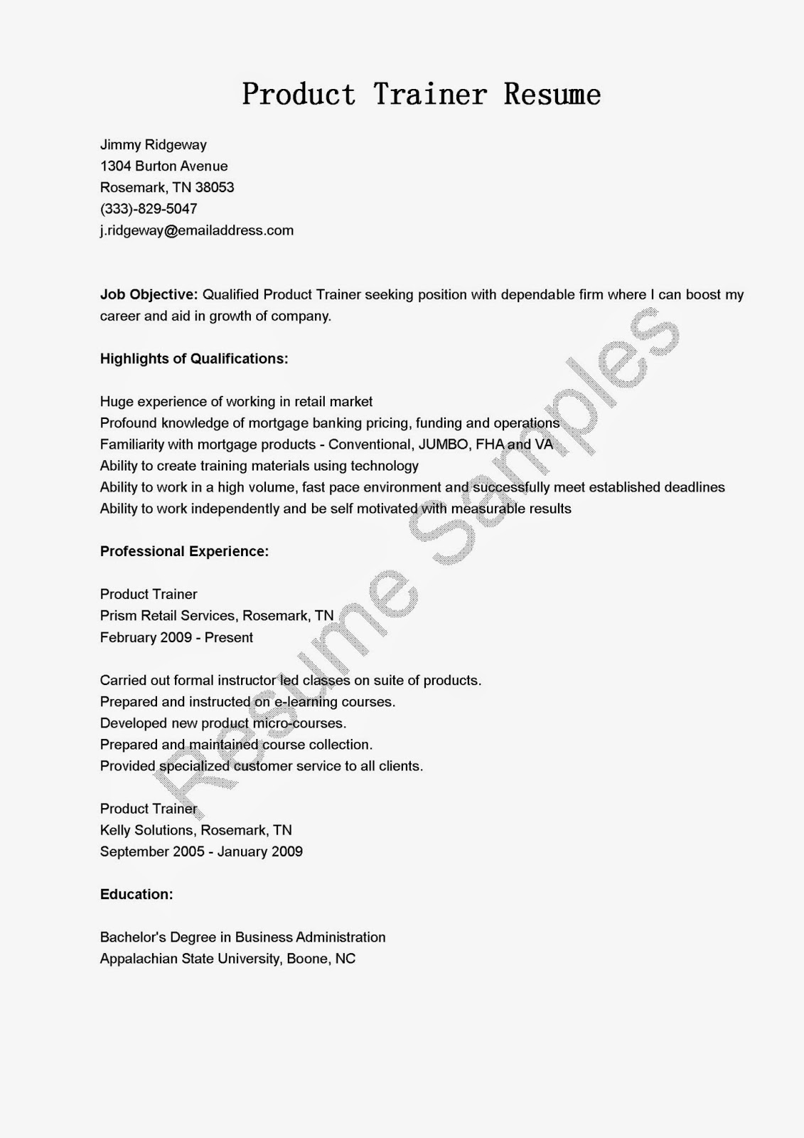 Resume Samples Product Trainer - Product Trainer Resume 