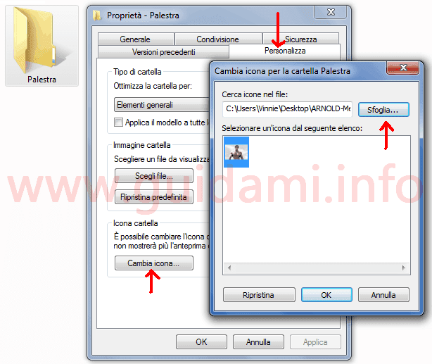 Windows 7 cambiare icona cartella da finestra delle proprietà