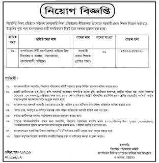Chittagong City Corporation Assistant Teacher and Principal Job Circular 2018