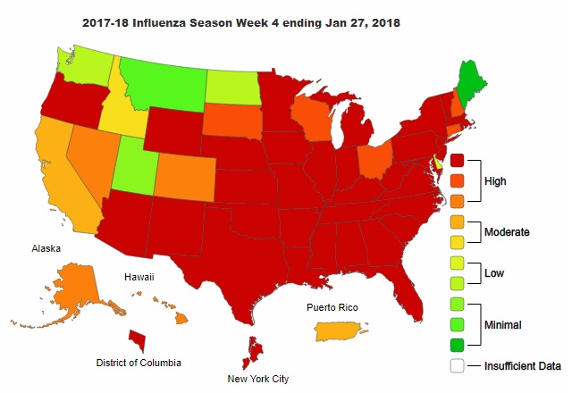 2017-2018 U.S. Flu Season Map