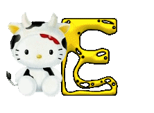 Alfabeto de Hello Kitty disfrazada de vaquita E.