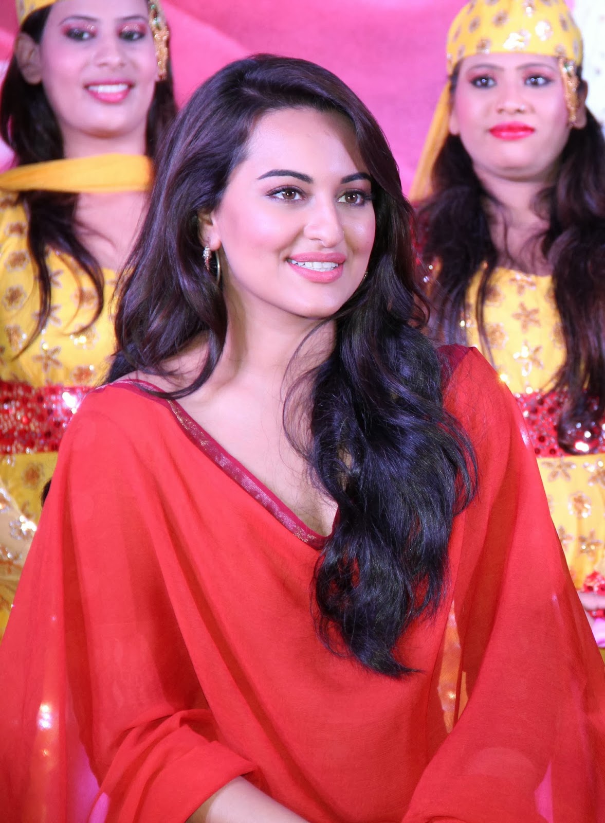 Indian Actress Sonakshi Sinha Spicy Stills In Colorful Red Dress