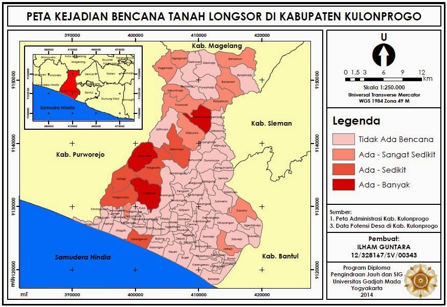 Contoh Peta Kejadian Bencana Tanah Longsor di Kabupaten Kulonprogo www.guntara.com