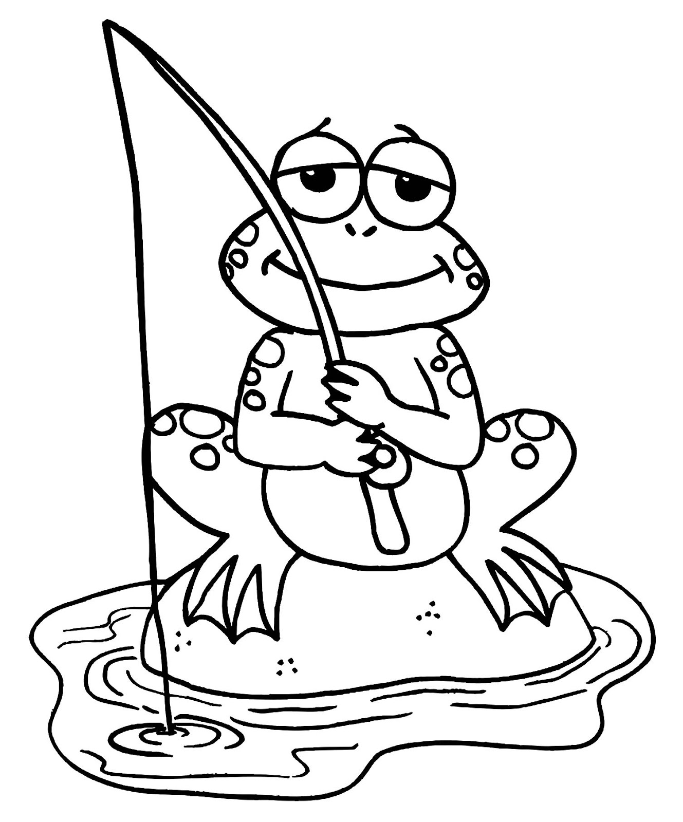 Tranh tô màu con ếch ngồi câu cá