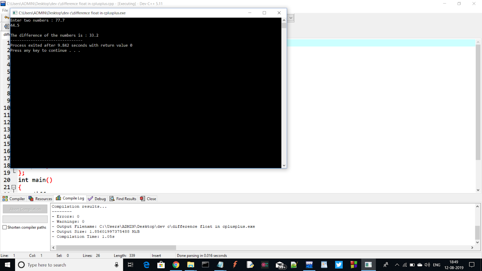Difference between two numbers(float) in C++ Language without and with
