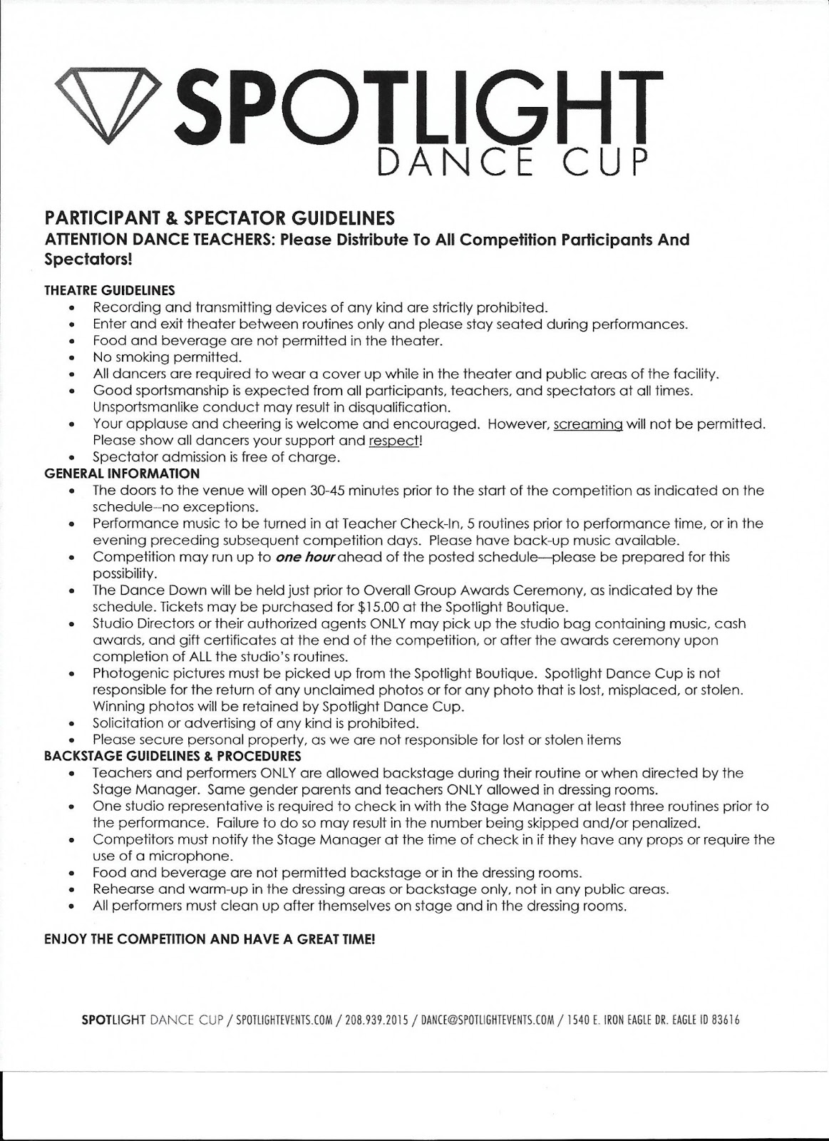 Spotlight Participant & Spectator Guidelines