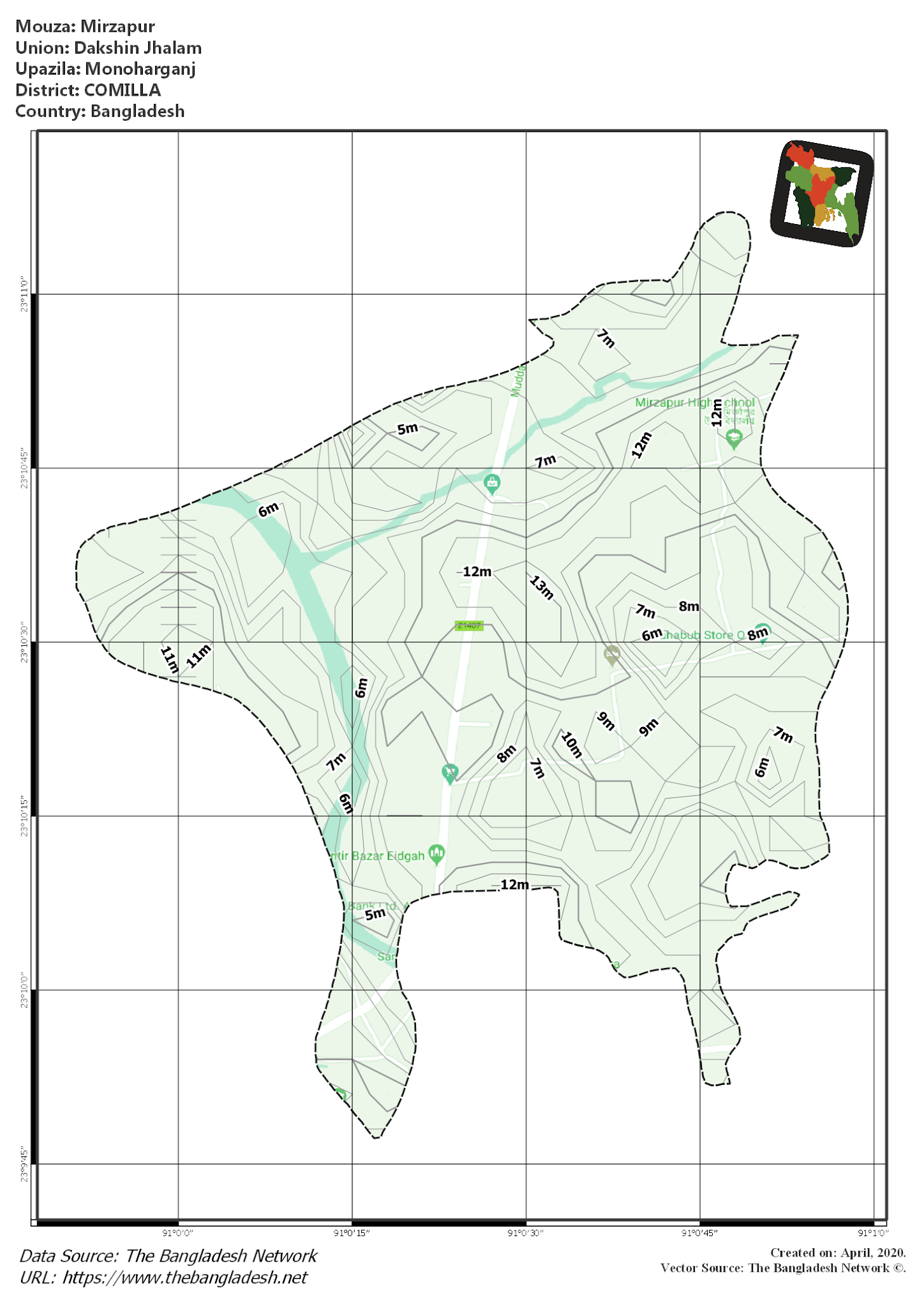 Map of Mirzapur Mouza of Monoharganj Upazila, COMILLA, Bangladesh.