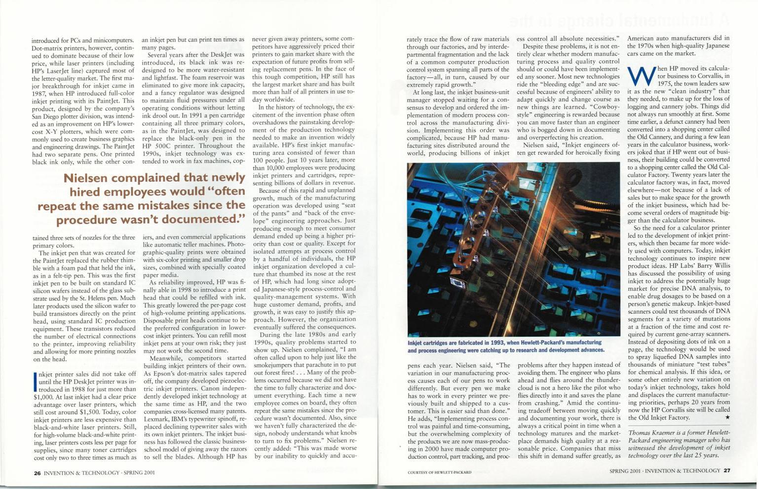 Tom's OSU History of HP inkjet printers in American Heritage Invention