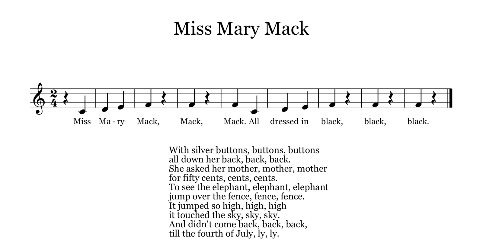 Miss Mary Mack for the Elementary Music Classroom