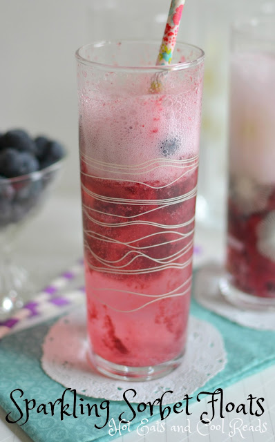 A refreshing and delicious non alcoholic beverage that the whole family can enjoy! Perfect for hot days, or serve at your next party! Even the kiddos birthday parties! Sparkling Sorbet Floats Recipe from Hot Eats and Cool Reads