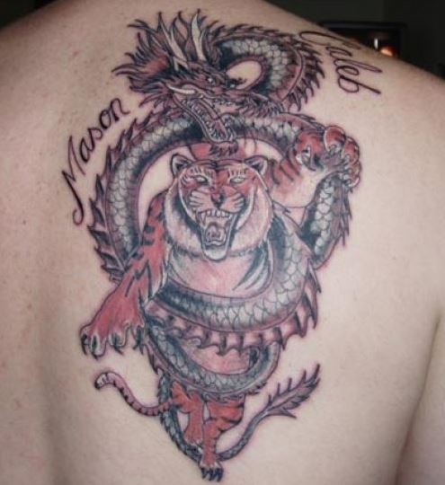 Gambar Tatto Naga Dragon Punggung Full Colour Macan Tiger Kombinasi