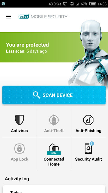 tampilan home eset mobile security