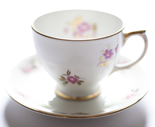pink and gold floral vintage teacup
