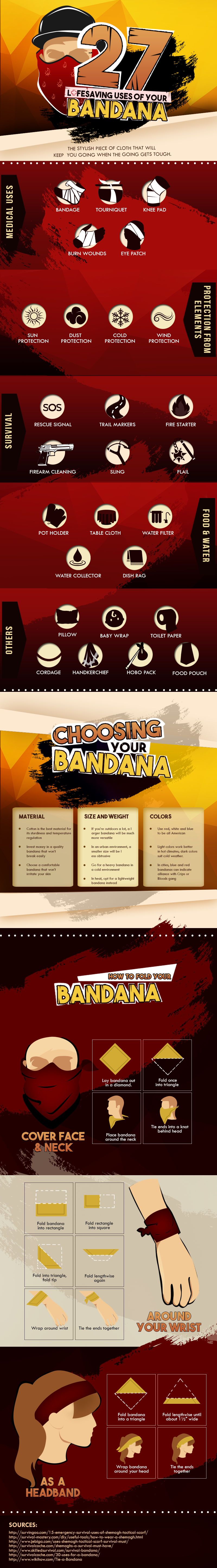 27 Lifesaving Uses Of Your Bandana #Infographic #Survival 27 Lifesaving Uses Of Your Bandana
