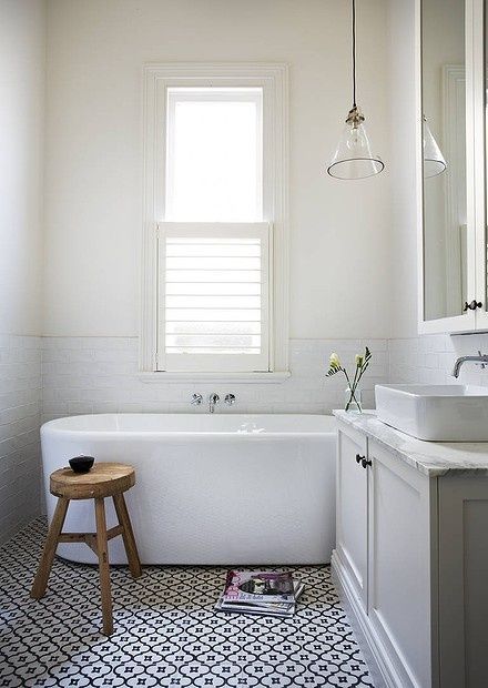 white bathroom, white tub