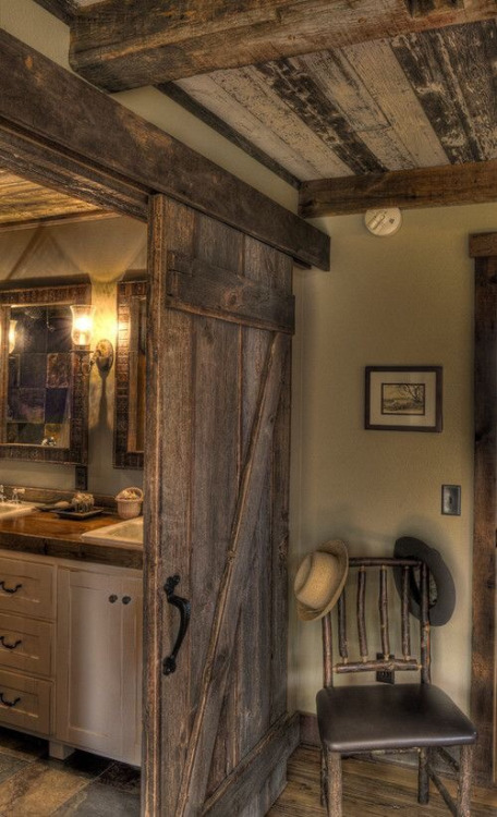 Content in a Cottage: Rustic Sliding Barn Door on Bathroom