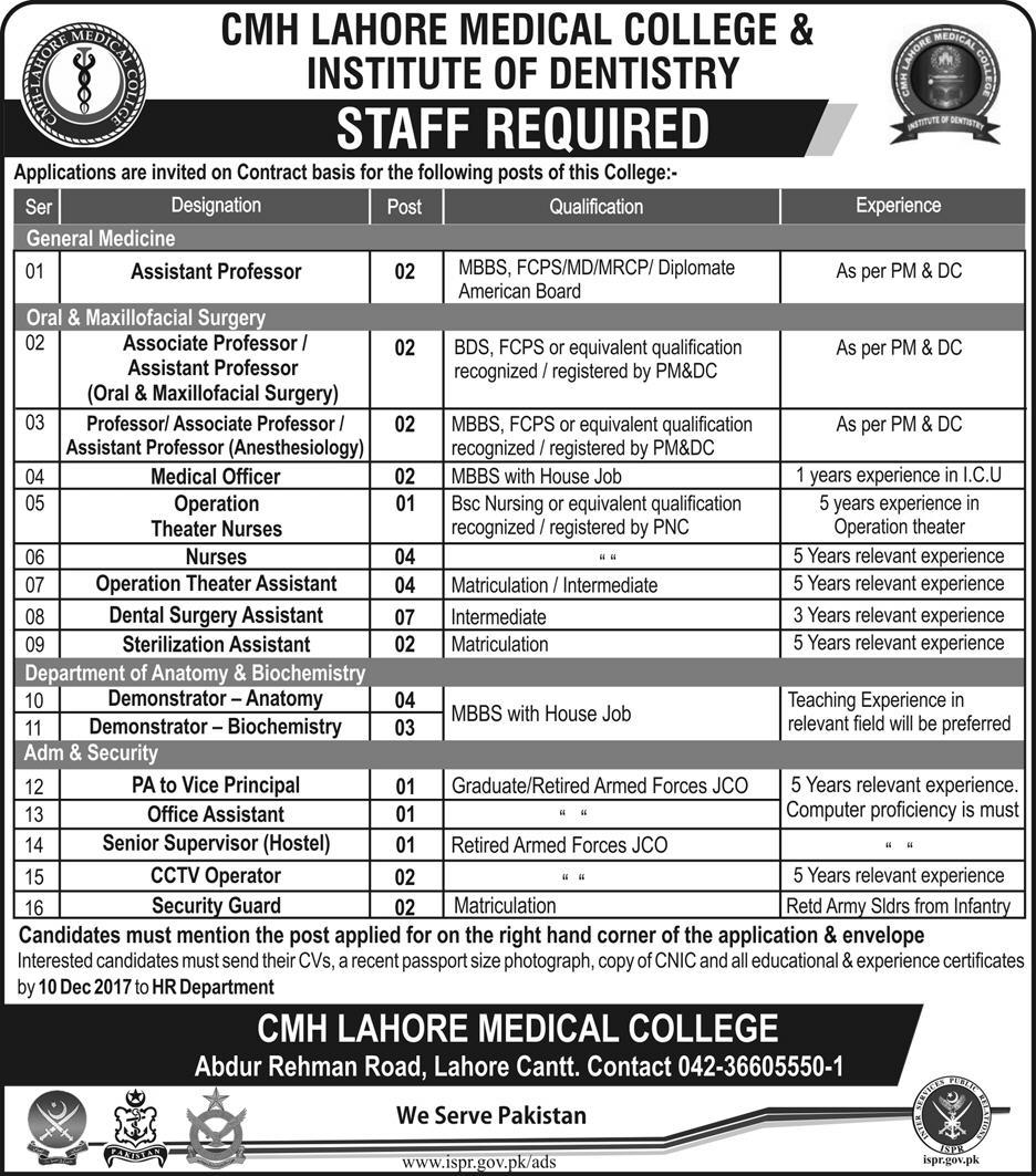 Jobs in CMH Lahore Medical College & Institute of Dentistry