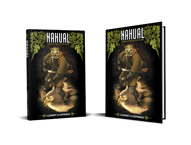 Two images of the cover mockup with a Nahual