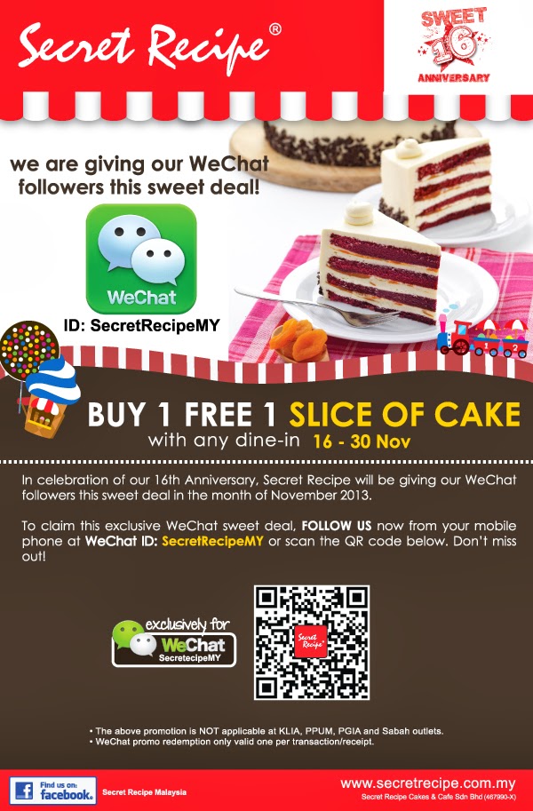 Buy 1 Free 1 Slice Of Cake with any dine-in