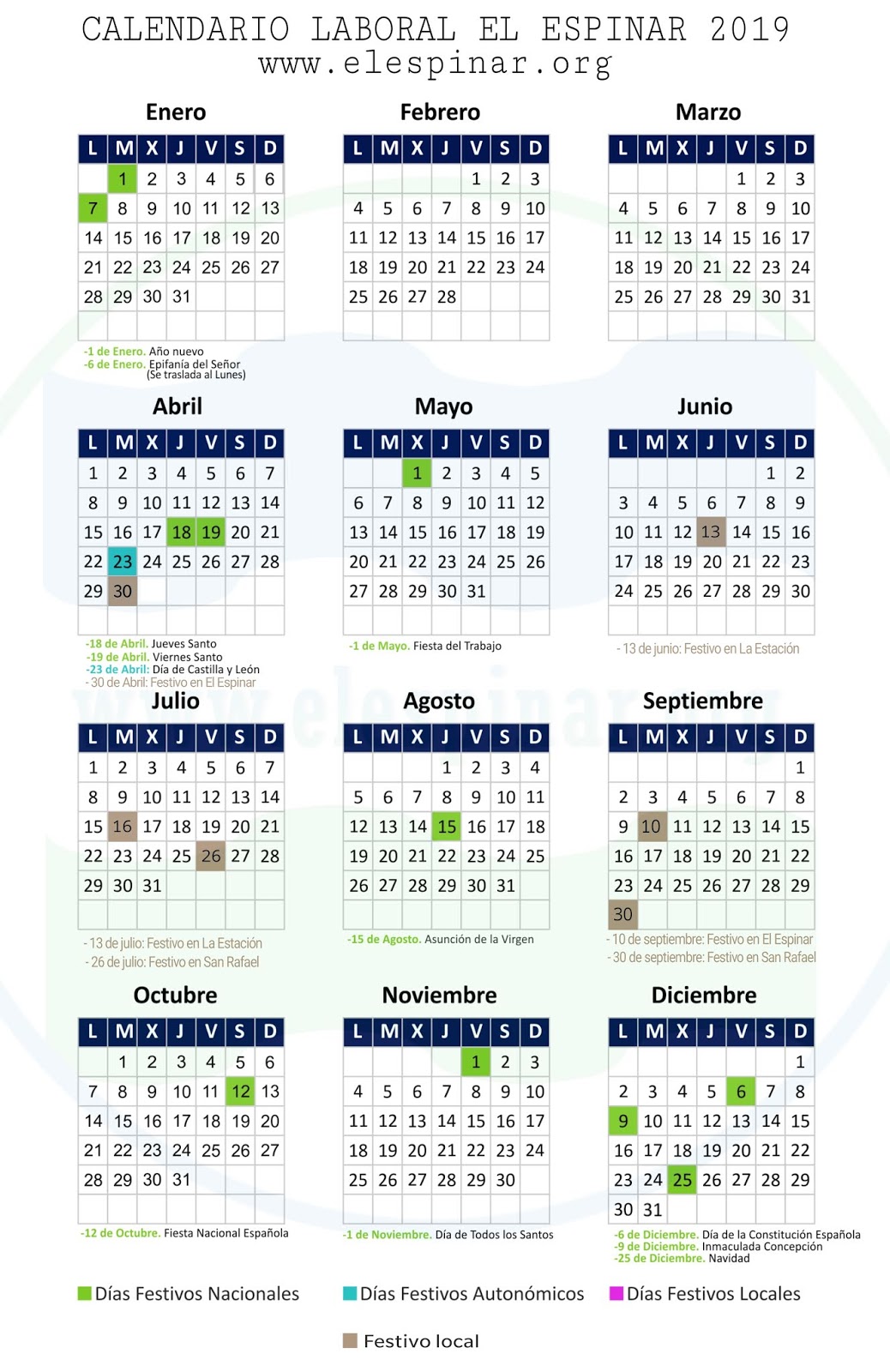 Calendario Festivos El Espinar 2019