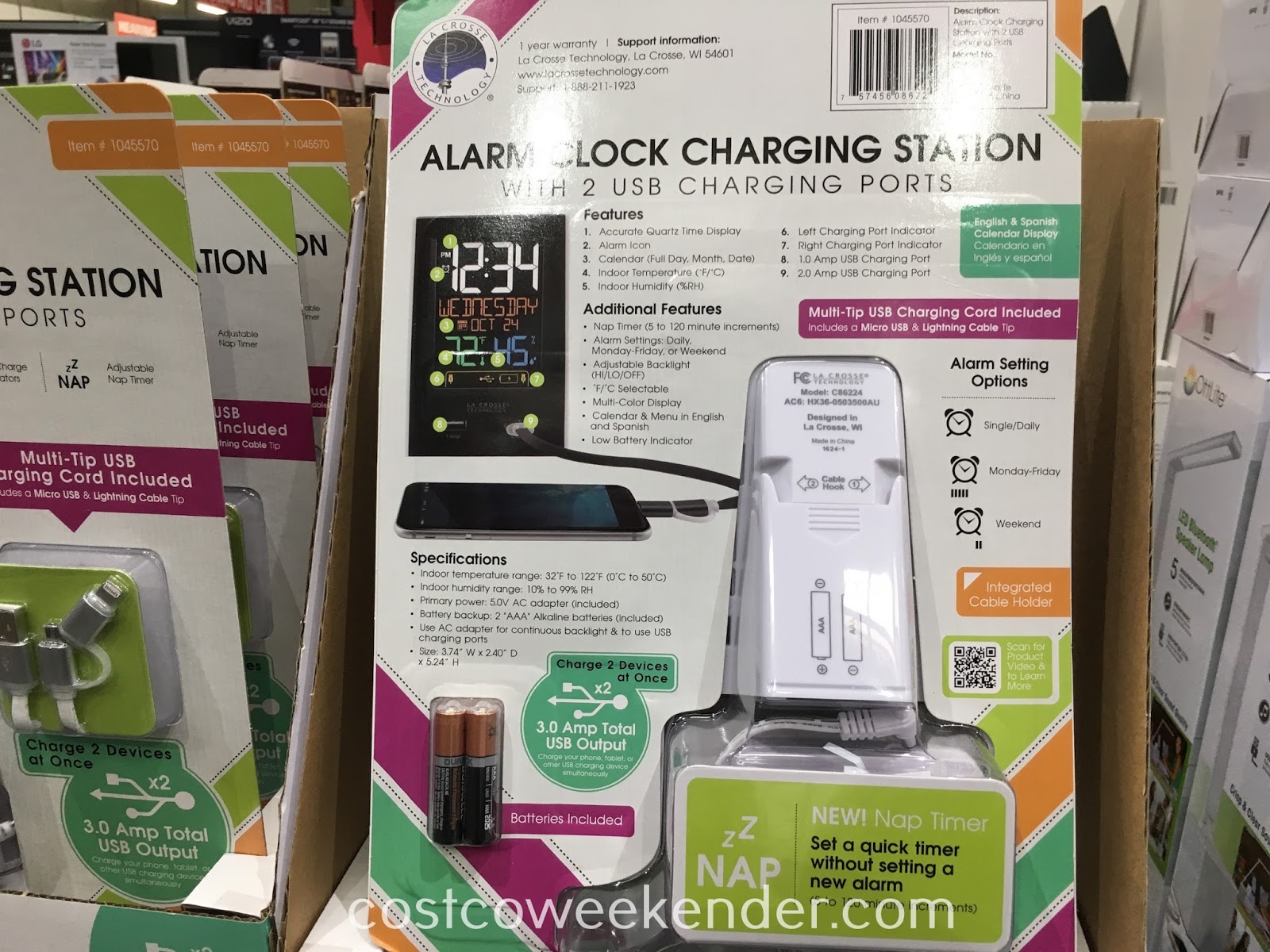 La Crosse Alarm Clock Charging Station with 2 USB Charging Ports