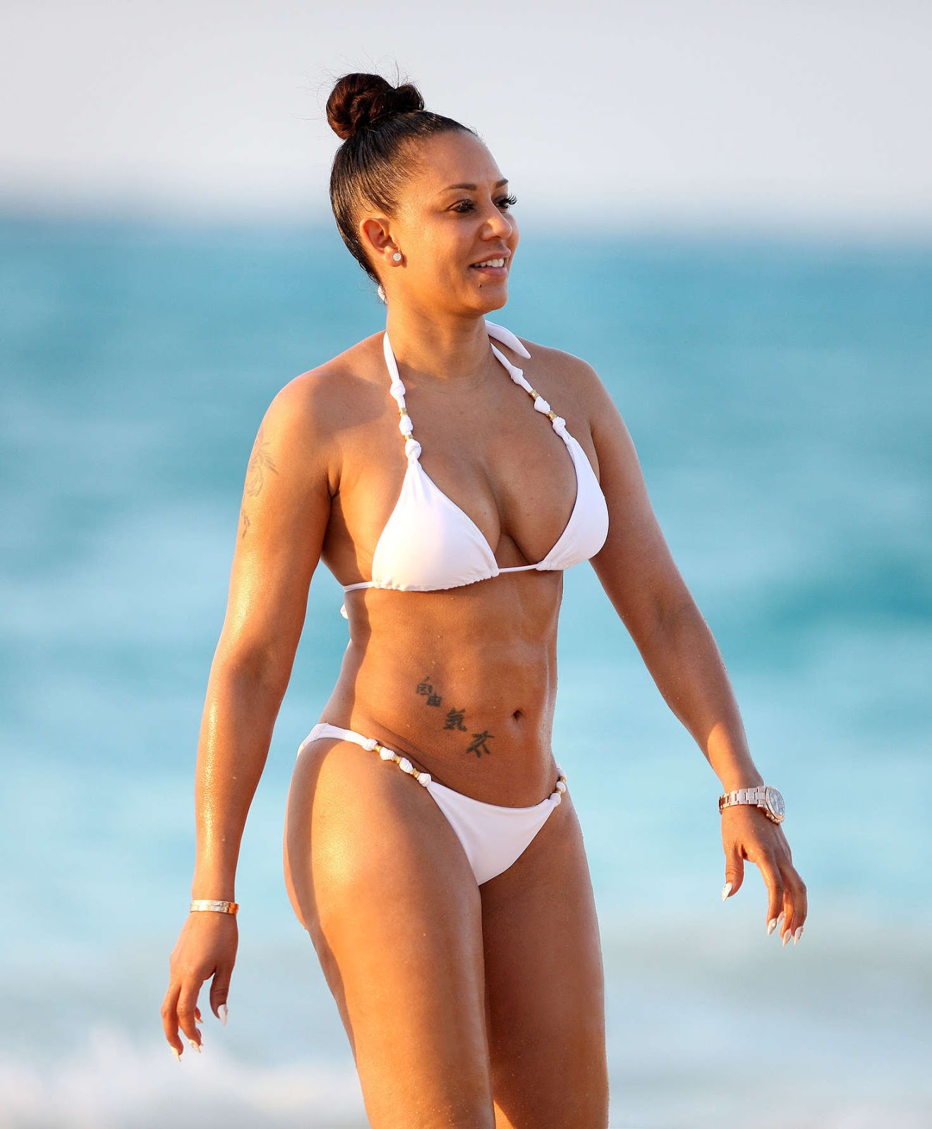 Melanie Brown in White Bikini in Turks and Caicos Islands