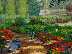 flower garden landscape park fine paintings painting oil sunlight pein air wang shadow bid