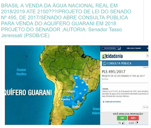 BRASIL A VENDA DA ÁGUA NACIONAL REAL EM 2018/2019 ATE 2150???/PROJETO DE LEI DO SENADO Nº 495, 2017