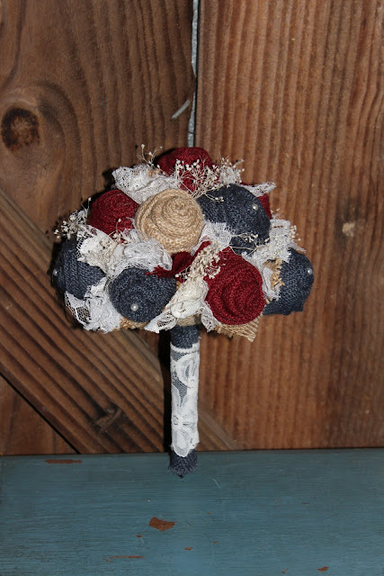 maroon and navy fabric wedding bouquet