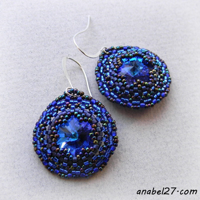 Dark blue-swarovski earrings seed bead jewelry beadwork 