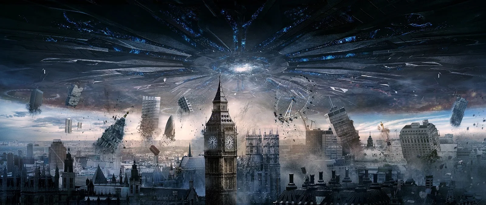Cena do filme Independence Day mostrando invasão alienígena
