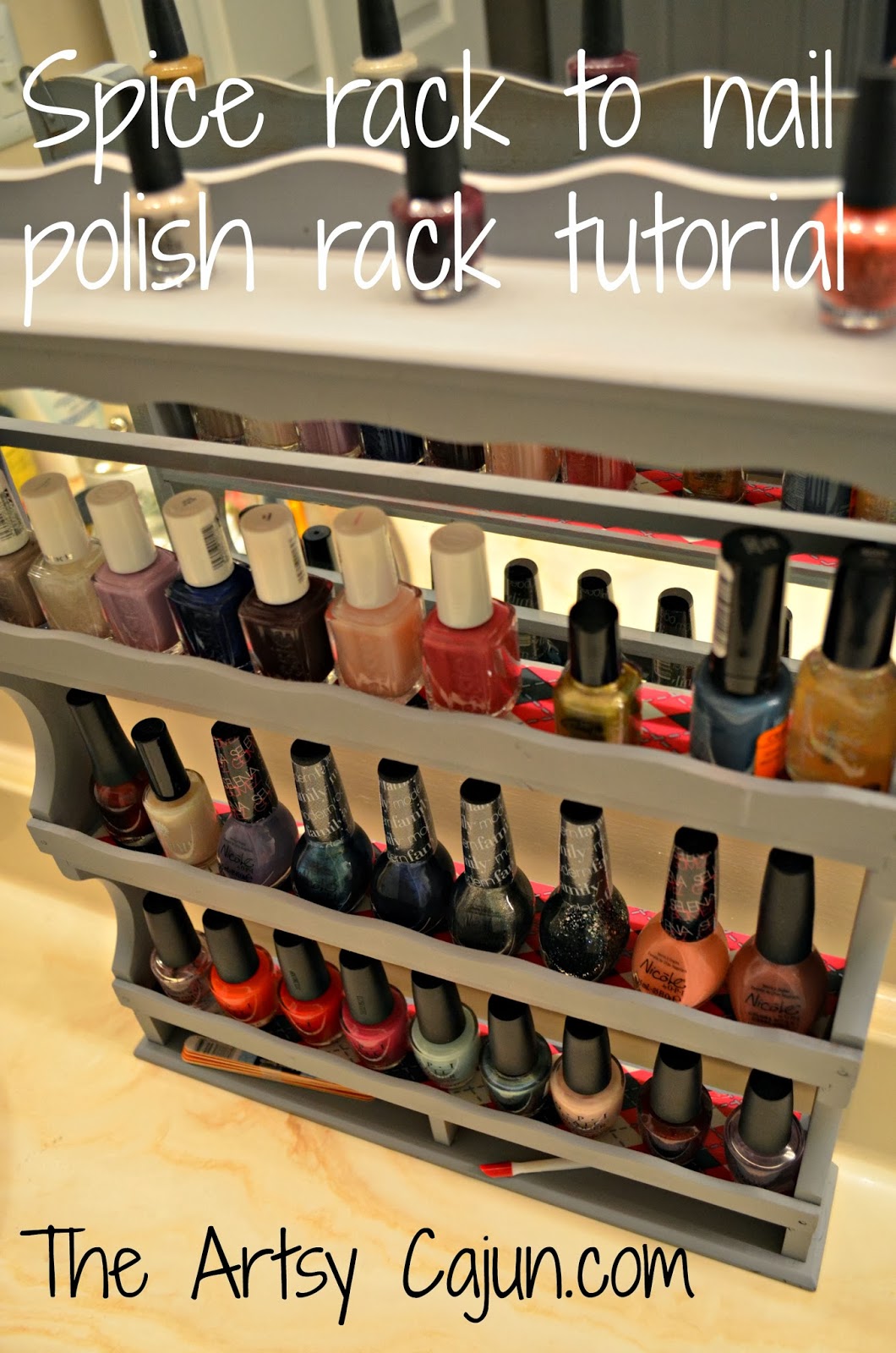 Old spice rack to nail polish rack tutorial The Artsy Cajun