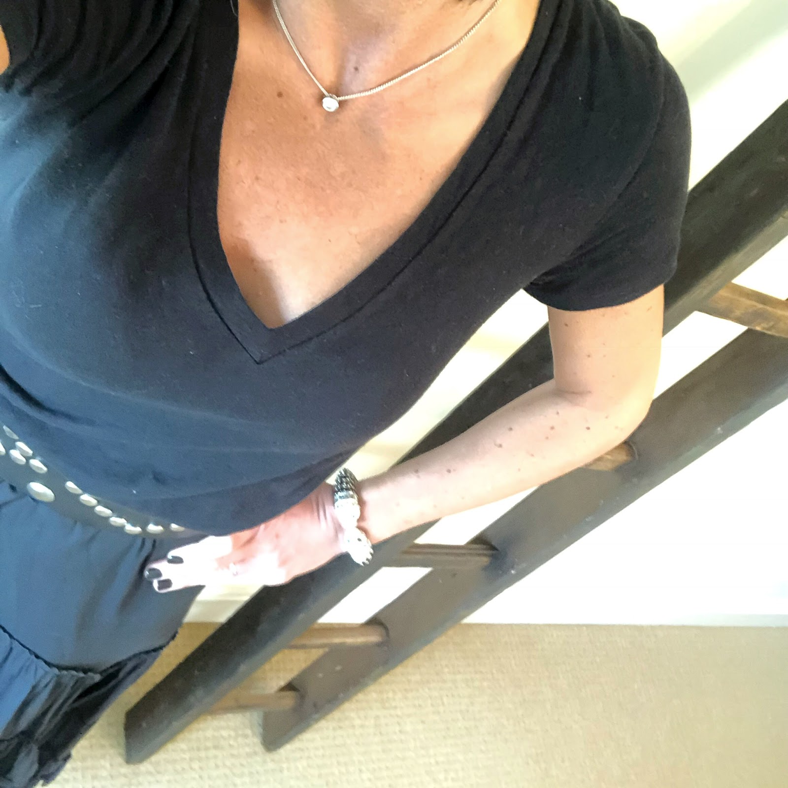 my midlife fashion, j crew vintage v neck tee, isabel marant studded leather waist belt, isabel marant broderie tiered maxi skirt, french sole india cheetah ballet pumps