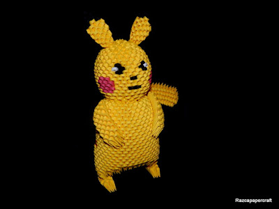 3D Origami Pikachu pokemon made from 3d origami pieces