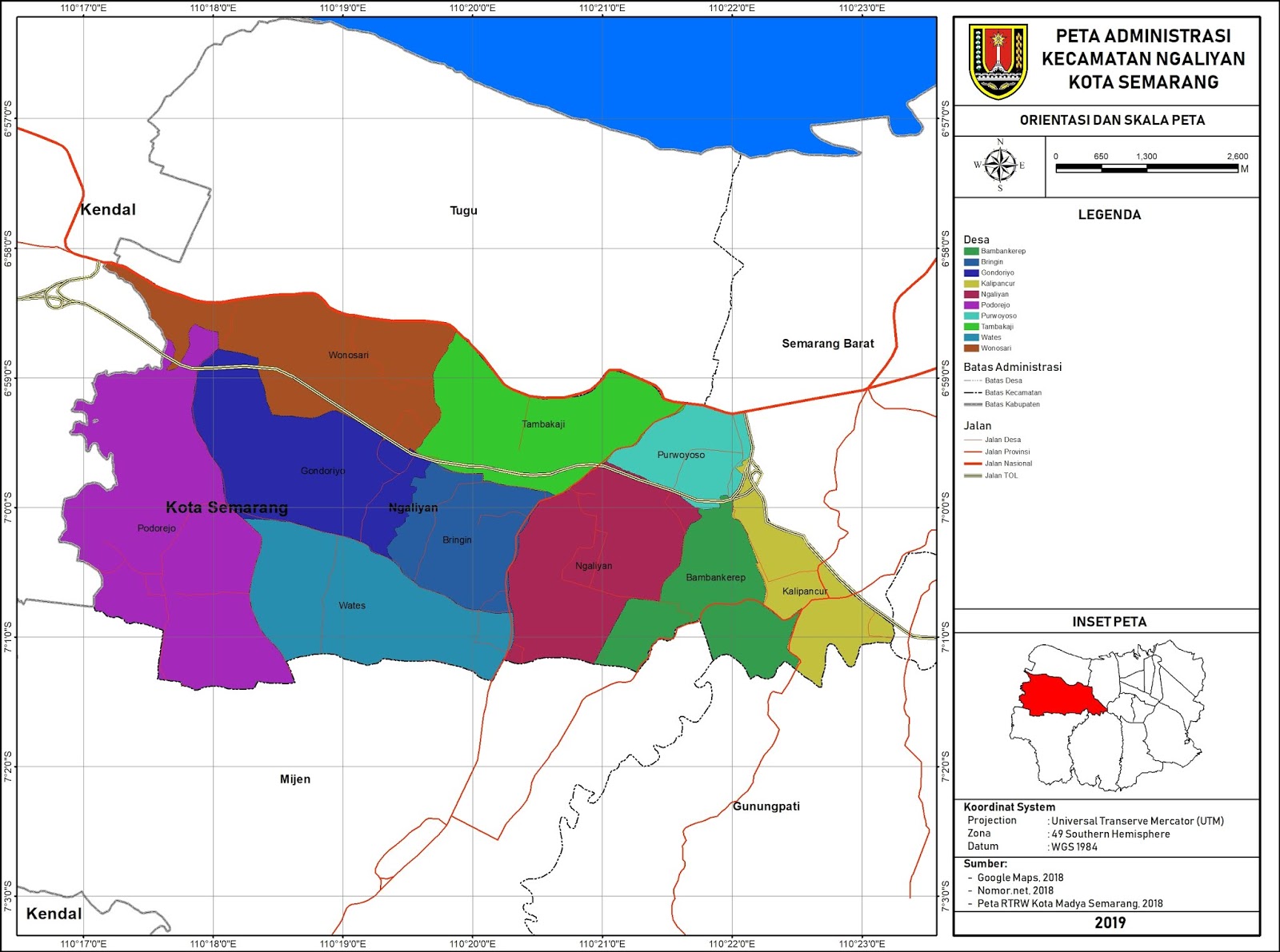 Peta Administrasi Kecamatan Ngaliyan, Kota Semarang ~ NeededThing