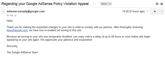 Surat dari Google Adsense Perlanggaran Polisi