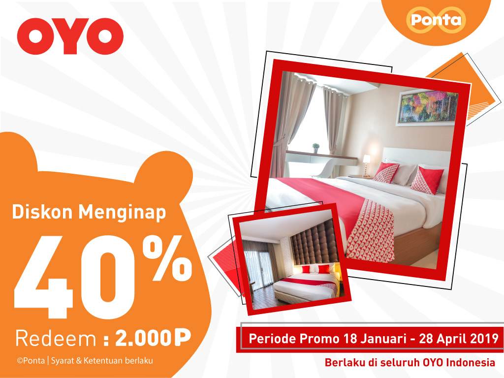 #PONTA - #Promo Diskon Menginap 40% di OYO Rooms Pakai 2000 Poin (s.d 28 Apr 2019) #PONTA - #Promo Diskon Menginap 40% di OYO Rooms Pakai 2000 Poin (s.d 28 Apr 2019)