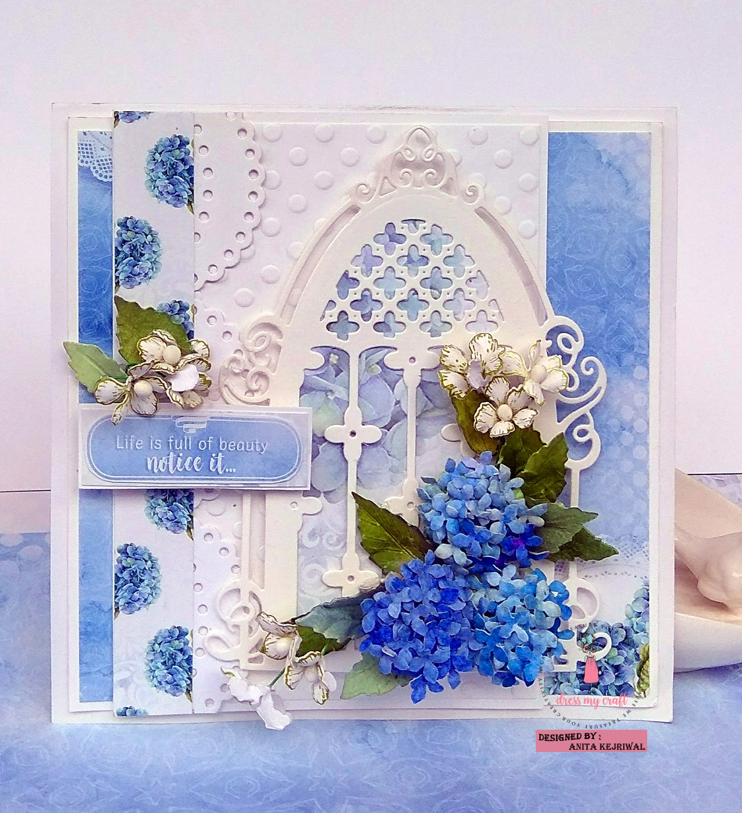 Dress My Craft ELEGANT CARDS WITH 6X6 HYDRANGEA LAWNS PAPER